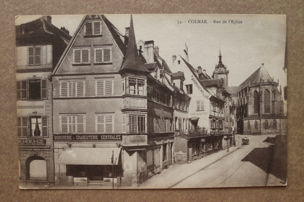 Postcard PC Colmar Alsace 1915-1925 street boucherie butcher France 68 Haut Rhin